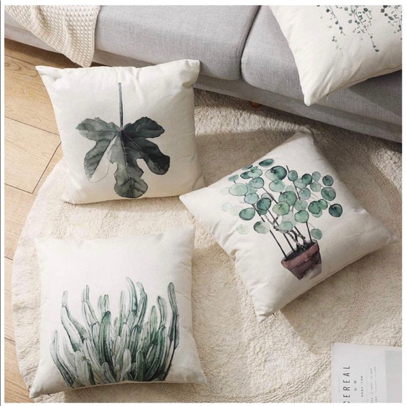 Set of 4 Pillow Covers Green leaves cotton linen - Picture 7 of 8
